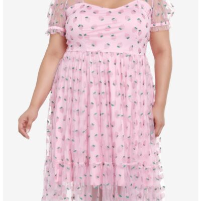 Sweet Society Pink Strawberries Mesh Puff Sleeve Dress Plus Size