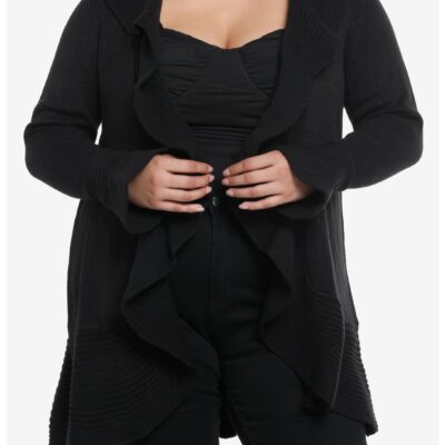 Cosmic Aura Black Ruffle Front Girls Open Cardigan Plus Size