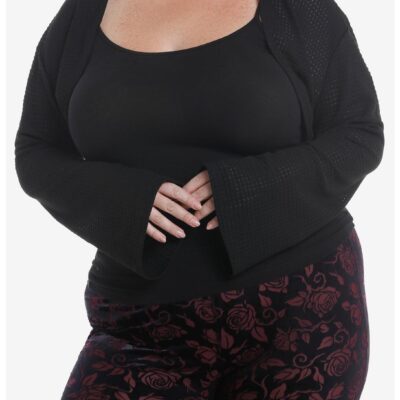 Black Waffle Knit Girls Shrug Plus Size