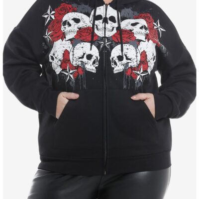 Social Collision Skulls & Red Roses Girls Hoodie Plus Size