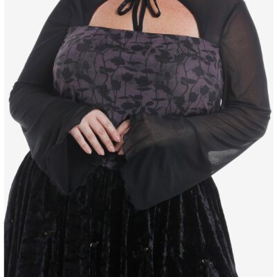 Cosmic Aura Purple & Black Mesh Tie-Front Girls Long-Sleeve Top Plus Size