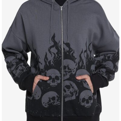 Black & Grey Skull Flame Hoodie