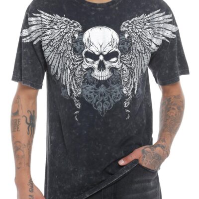 Social Collision Metal Foil Skull Dark Wash T-Shirt