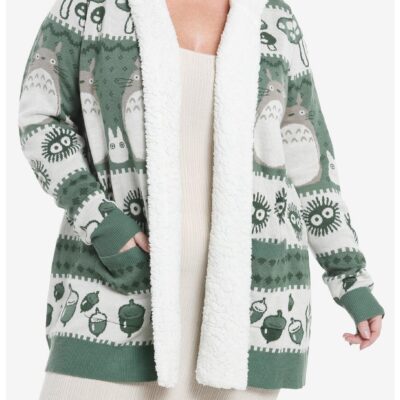 Studio Ghibli My Neighbor Totoro Fair Isle Sherpa Girls Open Cardigan Plus Size