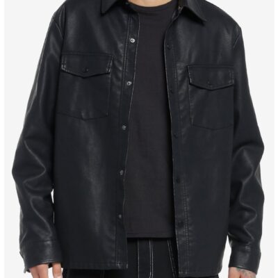 Black Faux Leather Shacket