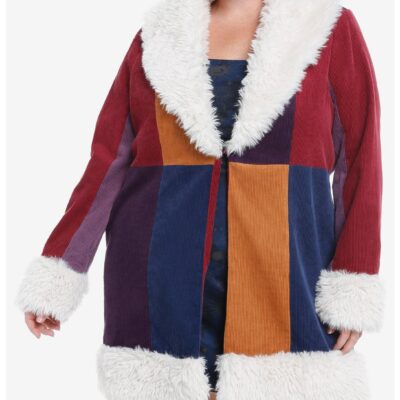 Cosmic Aura Burgundy & Purple Color-Block Faux Fur Trim Girls Coat Plus Size