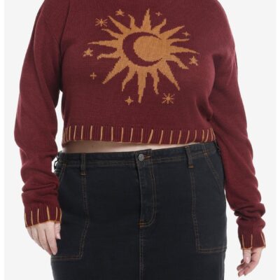 Cosmic Aura Gold Sun & Moon Crop Girls Sweater Plus Size