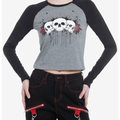 Social Collision Skulls & Stars Girls Raglan Long-Sleeve Top