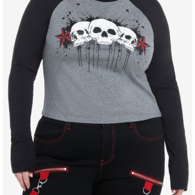 Social Collision Skulls & Stars Girls Raglan Long-Sleeve Top Plus Size