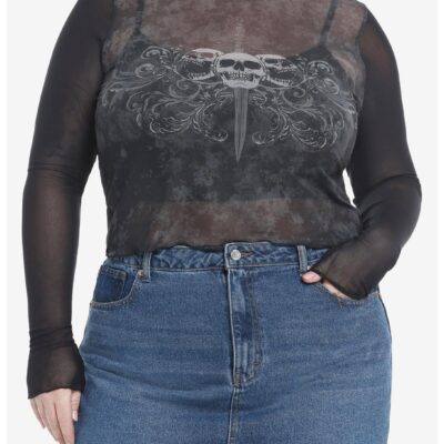 Social Collision Skulls & Dagger Twofer Girls Long-Sleeve Top Plus Size