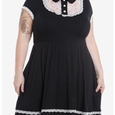 Sweet Society Black & White Lace Bib Babydoll Dress Plus Size