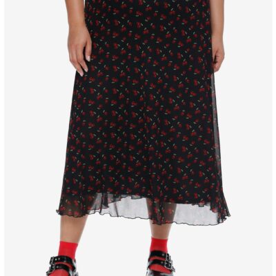 Social Collision Skull Cherry Midi Skirt Plus Size