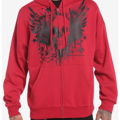 Social Collision Winged Skull Red Hoodie