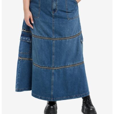 Social Collision Zip-Off Denim Cargo Maxi Skirt Plus Size