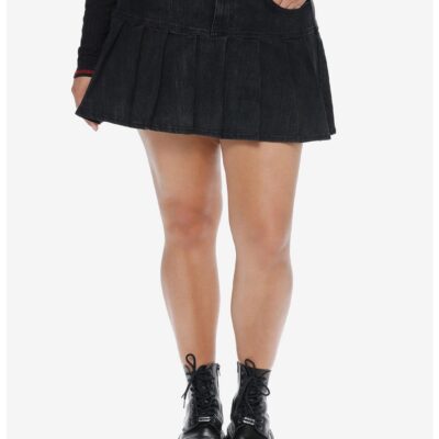 Social Collision Black Pleated Denim Skirt Plus Size