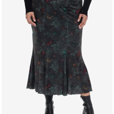 Thorn & Fable Butterfly Velvet Mermaid Midi Skirt Plus Size