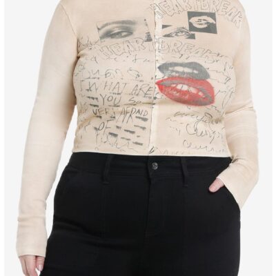 Social Collision Heartbreak Scribbles Tan Mock Neck Girls Long-Sleeve Top Plus Size