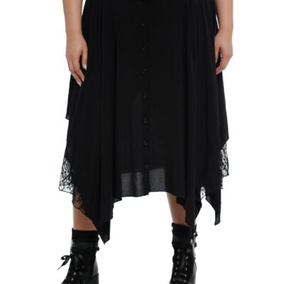 Black Lace Hanky Hem Midi Skirt Plus Size