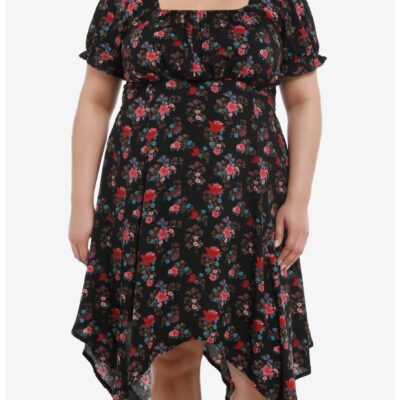 Red & Blue Floral Hanky Hem Dress Plus Size