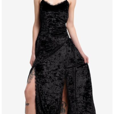 Black Velvet Lace-Up Cami Maxi Dress Plus Size