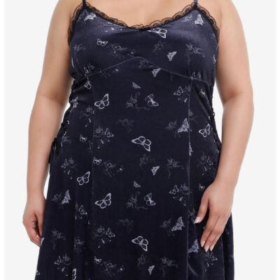 Daisy Street Black Velvet Butterfly Lace-Up Mini Dress Plus Size