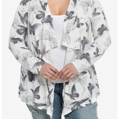 Thorn & Fable Butterflies Cream Hooded Girls Cardigan Plus Size