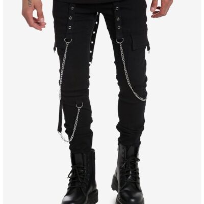 Black Grommet Chain Strap Stinger Jeans