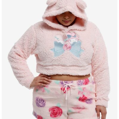 My Melody & My Sweet Piano Fuzzy Girls Crop Hoodie