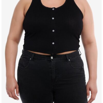 Black Lace Ribbed Girls Tank Top Plus Size