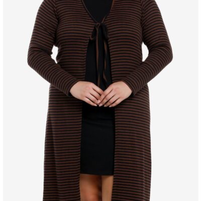 Thorn & Fable Black & Brown Stripe Girls Long Cardigan Plus Size