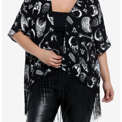 Social Collision Skeletal Anatomy Fringe Short Duster Plus Size