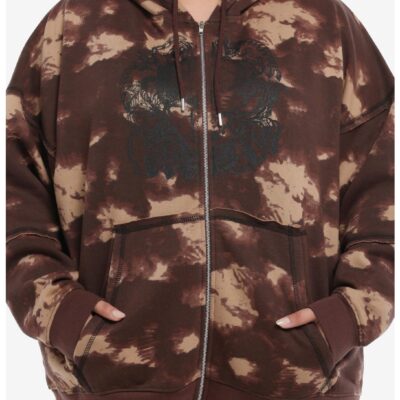 Skull Brown Wash Girls Hoodie Plus Size