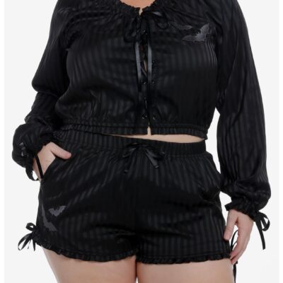 Goth Black Pinstripe Girls Lounge Top Plus Size