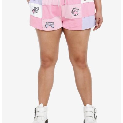 Pink Gamer Patch Girls Lounge Shorts Plus Size