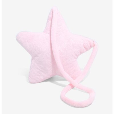 Pastel Pink Star Plush Crossbody Bag