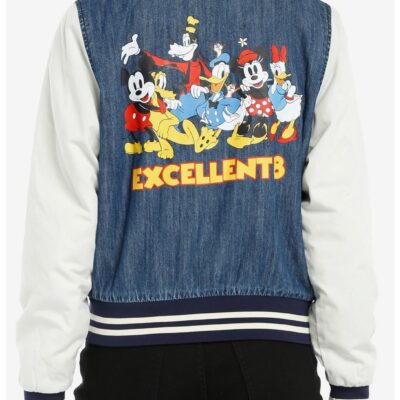 Disney Mickey Mouse And Friends Girls Denim Varsity Jacket