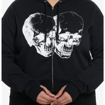 Cosmic Aura Double Skull Strange & Unusual Girls Crop Hoodie Plus Size