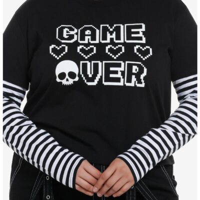 Social Collision Game Over Stripe Twofer Girls Long-Sleeve T-Shirt Plus Size