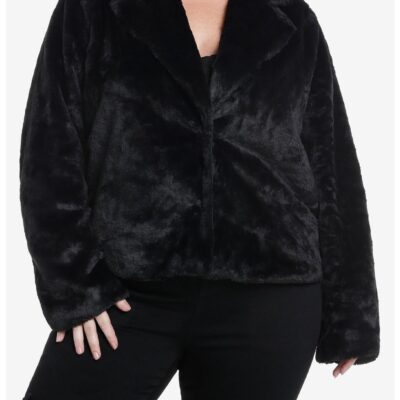 Cosmic Aura Black Faux Fur Girls Jacket Plus Size