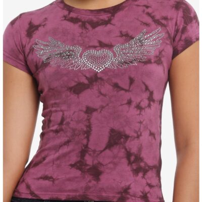 Winged Heart Rhinestone Pink Tie-Dye Girls Baby T-Shirt