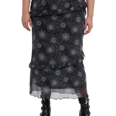 Cosmic Aura Celestial Ruffle Tiered Midi Skirt Plus Size