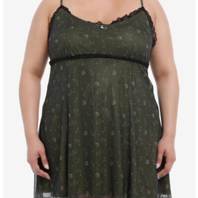 Cosmic Aura Constellation Black Lace Mini Dress Plus Size