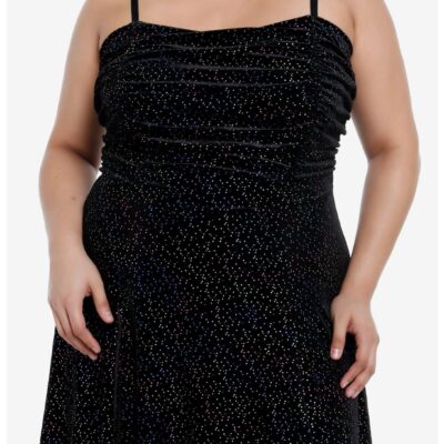 Cosmic Aura Rainbow Sparkle Velvet Cami Dress Plus Size