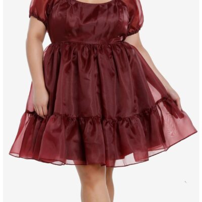 Cosmic Aura Maroon Organza Tiered Dress Plus Size