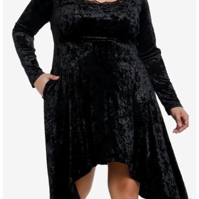 Cosmic Aura Black Velvet Lace Long-Sleeve Dress Plus Size