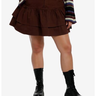 Social Collision Brown Double Ruffle Skirt Plus Size