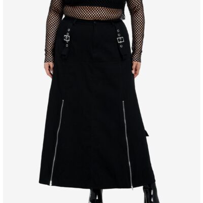 Social Collision Black ZIppers & Grommets Maxi Skirt Plus Size