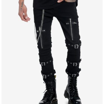 HT Denim Cross Zippers & Buckles Black Stinger Jeans