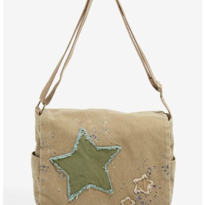 Social Collision Grunge Star Canvas Messenger Bag