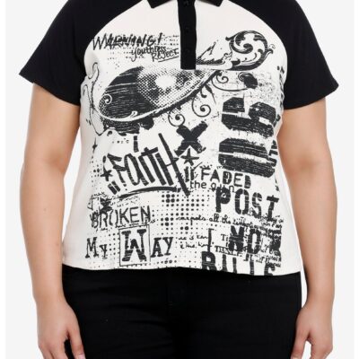 Social Collision Black & Cream Graffiti Collar Girls Top Plus Size